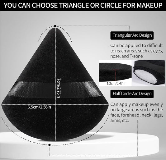 6 Pcs Powder Puff, Face Soft Triangle Makeup Puff Velour Makeup Sponge for Loose Powder (Black)