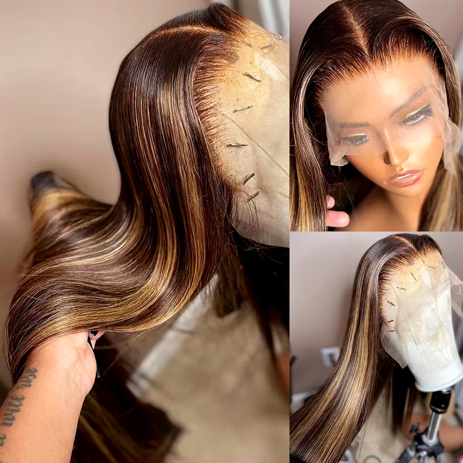 Straight Highlight Wig Human Hair Hd Lace Wig 13X6 Human Hair Ombre Honey Blonde Colored Straight Lace Front Wigs Human Hair